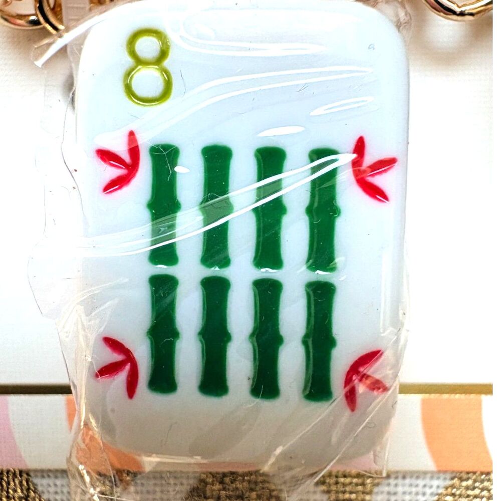 NWT Piper K Hand Painted Mahjong Tile Bag Charm & Key Chain Gold Tone - Picture 5 of 9